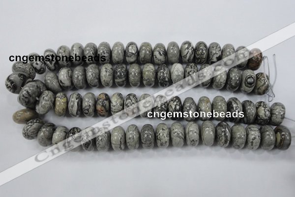 CPT161 15.5 inches 10*18mm rondelle grey picture jasper beads