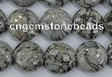 CPT165 15.5 inches 16mm flat round grey picture jasper beads