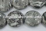 CPT167 15.5 inches 20mm flat round grey picture jasper beads