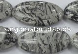 CPT176 15.5 inches 20*40mm marquise grey picture jasper beads