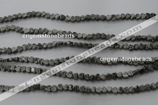 CPT184 15.5 inches 4*4mm heart grey picture jasper beads wholesale