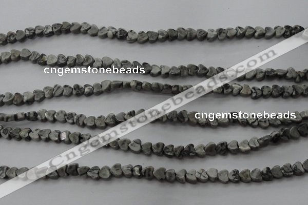 CPT184 15.5 inches 4*4mm heart grey picture jasper beads wholesale