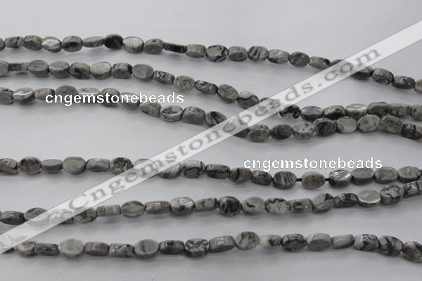 CPT185 15.5 inches 4*6mm oval grey picture jasper beads wholesale