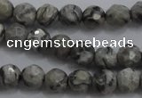 CPT186 15.5 inches 4mm faceted round grey picture jasper beads