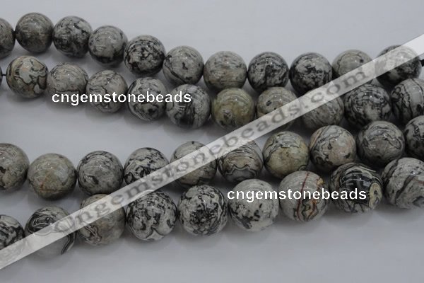 CPT191 15.5 inches 16mm round grey picture jasper beads wholesale