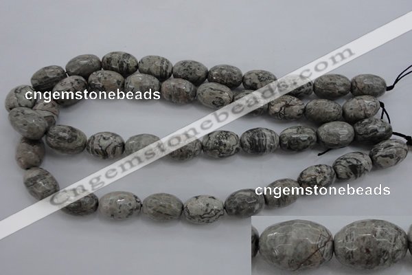 CPT195 15.5 inches 13*18mm faceted rice grey picture jasper beads