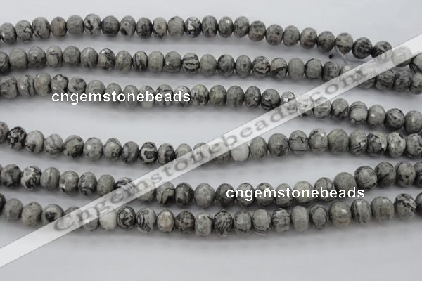 CPT196 15.5 inches 5*8mm faceted rondelle grey picture jasper beads