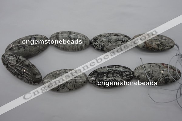 CPT198 15.5 inches 25*50mm oval grey picture jasper beads wholesale