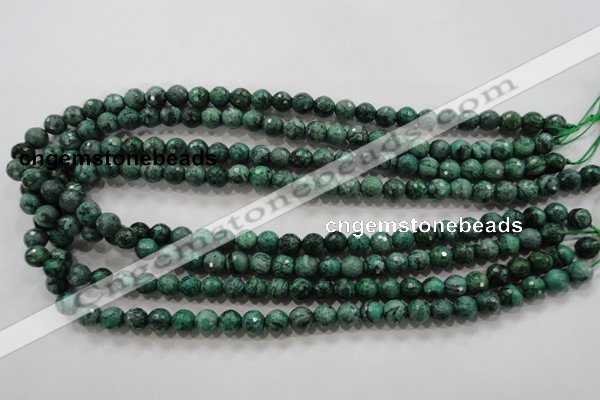 CPT214 15.5 inches 8mm faceted round green picture jasper beads