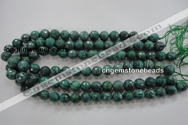 CPT216 15.5 inches 12mm faceted round green picture jasper beads