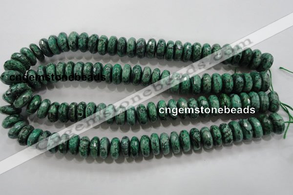 CPT224 15.5 inches 7*15mm faceted rondelle green picture jasper beads