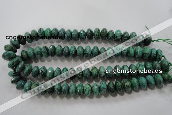 CPT225 15.5 inches 9*16mm faceted rondelle green picture jasper beads