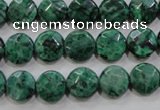 CPT231 15.5 inches 10mm faceted coin green picture jasper beads