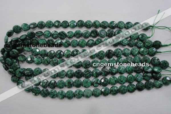 CPT231 15.5 inches 10mm faceted coin green picture jasper beads