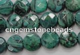 CPT232 15.5 inches 12mm faceted coin green picture jasper beads