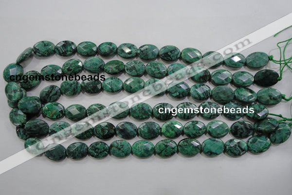 CPT238 15.5 inches 12*16mm faceted oval green picture jasper beads