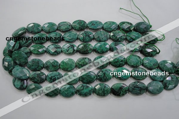 CPT240 15.5 inches 15*20mm faceted oval green picture jasper beads