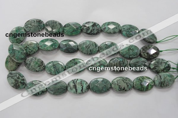 CPT241 15.5 inches 18*25mm faceted oval green picture jasper beads