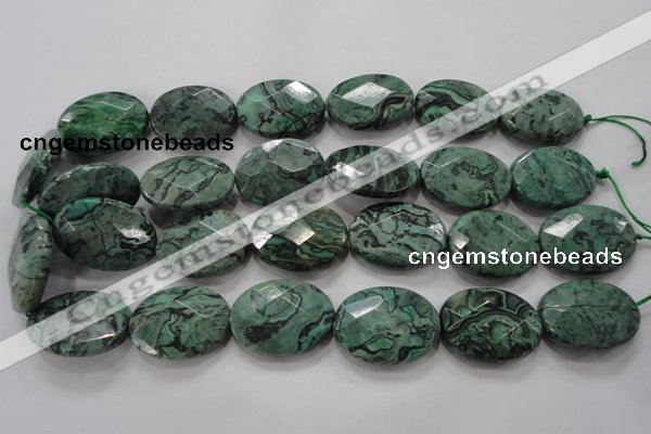 CPT243 15.5 inches 22*30mm faceted oval green picture jasper beads