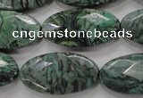 CPT245 15.5 inches 15*30mm faceted marquise green picture jasper beads