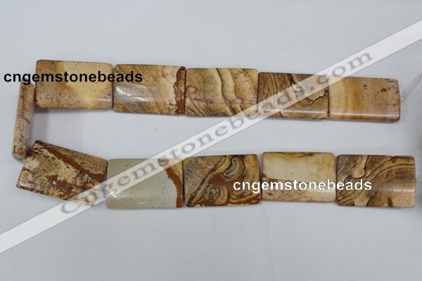 CPT265 15.5 inches 25*35mm flat tube picture jasper beads wholesale