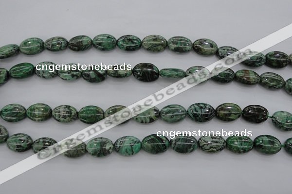 CPT318 15.5 inches 10*14mm oval green picture jasper beads