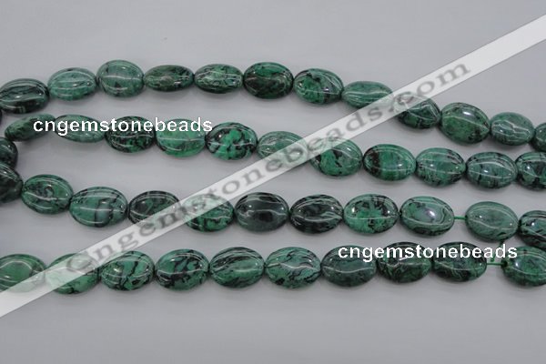 CPT319 15.5 inches 12*16mm oval green picture jasper beads