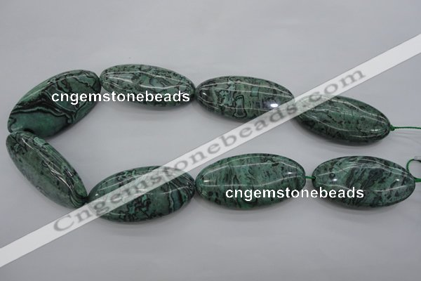 CPT324 15.5 inches 25*50mm oval green picture jasper beads