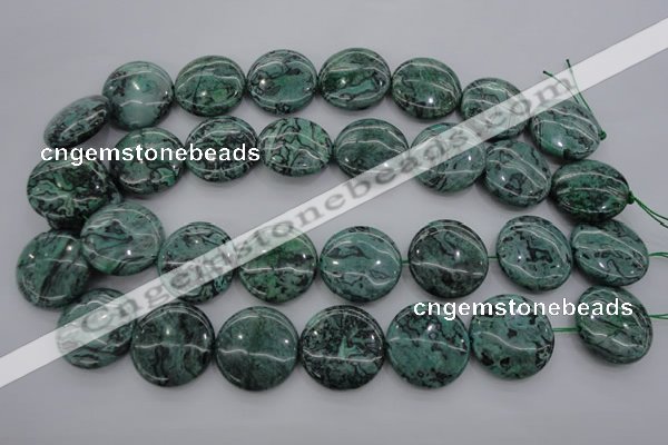 CPT332 15.5 inches 25mm flat round green picture jasper beads