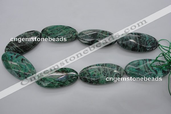 CPT341 15.5 inches 25*50mm faceted oval green picture jasper beads