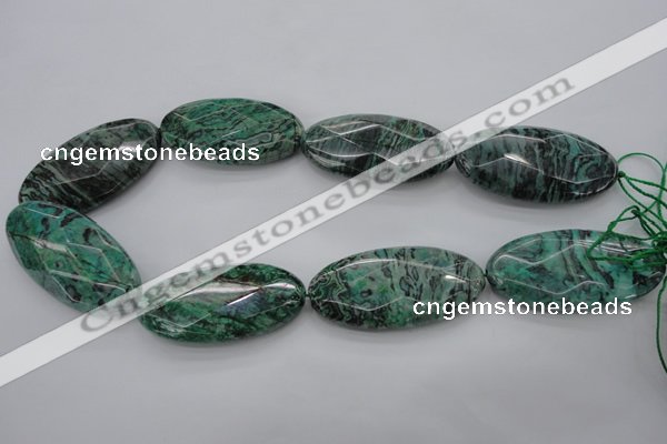 CPT341 15.5 inches 25*50mm faceted oval green picture jasper beads