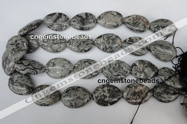 CPT358 15.5 inches 22*30mm flat teardrop grey picture jasper beads