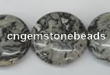 CPT360 15.5 inches 25mm flat round grey picture jasper beads