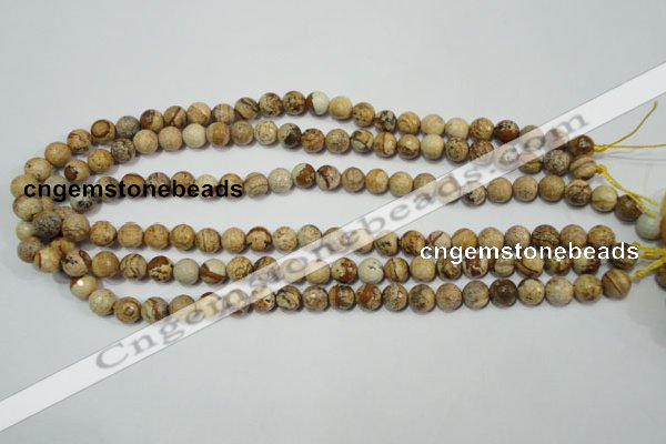 CPT502 15.5 inches 8mm faceted round picture jasper beads wholesale