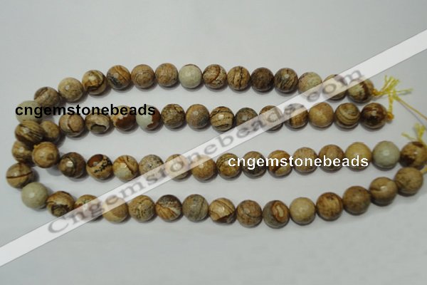 CPT504 15.5 inches 12mm faceted round picture jasper beads wholesale