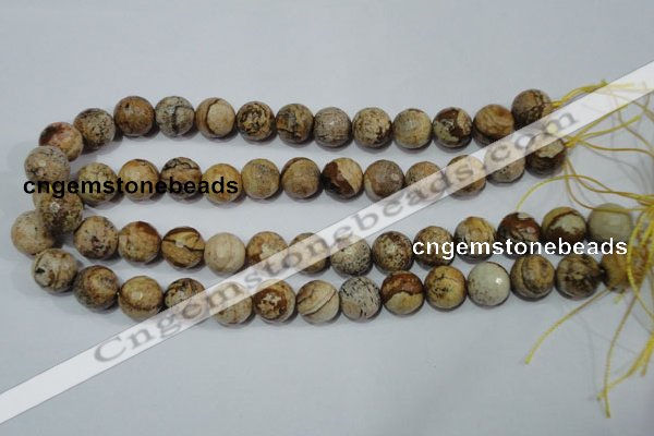 CPT505 15.5 inches 14mm faceted round picture jasper beads wholesale