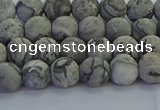 CPT571 15.5 inches 6mm round matte grey picture jasper beads