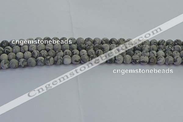 CPT571 15.5 inches 6mm round matte grey picture jasper beads