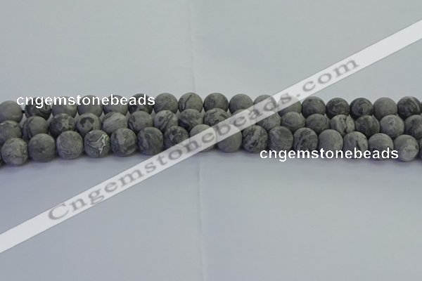 CPT572 15.5 inches 8mm round matte grey picture jasper beads