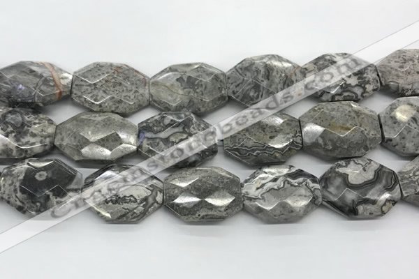 CPT581 20*30mm - 22*32mm faceted octagonal grey picture jasper beads