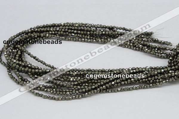 CPY03 16 inches 4mm faceted round pyrite gemstone beads wholesale