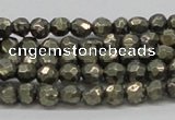 CPY04 16 inches 6mm faceted round pyrite gemstone beads wholesale