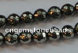 CPY106 15.5 inches 6mm faceted round pyrite gemstone beads wholesale