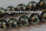 CPY107 15.5 inches 8mm faceted round pyrite gemstone beads wholesale