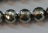 CPY108 15.5 inches 10mm faceted round pyrite gemstone beads wholesale