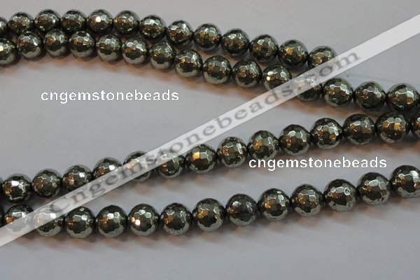 CPY108 15.5 inches 10mm faceted round pyrite gemstone beads wholesale