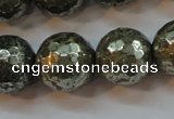 CPY109 15.5 inches 12mm faceted round pyrite gemstone beads wholesale