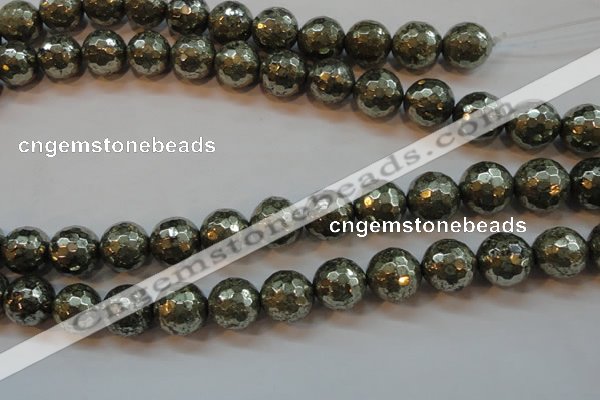 CPY109 15.5 inches 12mm faceted round pyrite gemstone beads wholesale