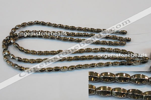 CPY141 15.5 inches 6*10mm rice pyrite gemstone beads wholesale