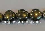 CPY163 15.5 inches 15mm carved flower pyrite gemstone beads wholesale